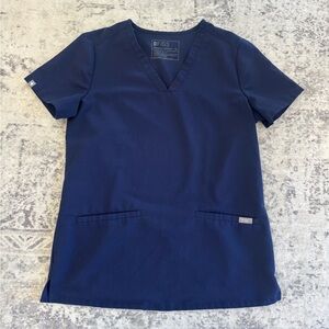 Figs Navy Blue V-Neck 2 Pocket Scrub Top
